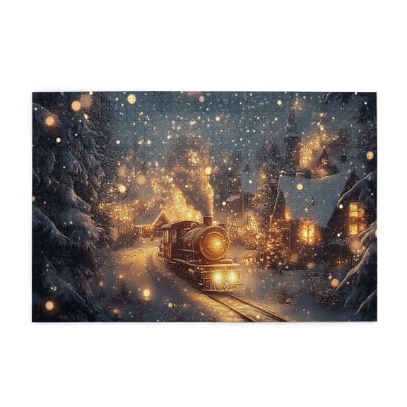 1000 PCS Snowy Night Steam Train puzzles for adults 1000 pieces,Creative Activity Hobbies for Adults,Unique and Beautiful Design,Charm Steam Train Snowy scenery Wooden jigsaw,Stress relieving puzzle