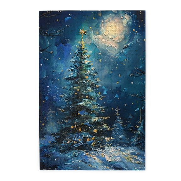 1000 PCS Starry Night Christmas Tree 1000 Piece Wooden Puzzles,Unique and Beautiful Design,Challenging Brain Exercise,Enchanting Starry Night Christmas Tree Modern Art Wood Puzzle,Stunning Artwork