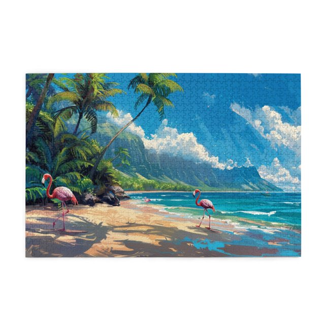 1000 PCS Summer Beach Flamingo 1000 Pcs Oil Painting Puzzles,Funny