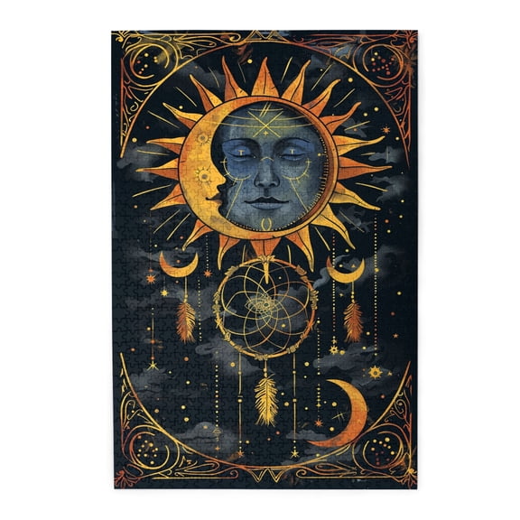 1000 PCS Sun Star Moon Totem Puzzles For Adults 1000 Pieces,Challenging Brain Exercise,Characterized By Unique And Beautiful Illustrations Depicting The Moon,Stars,Sun Totem,Charm Wooden Puzzle Game