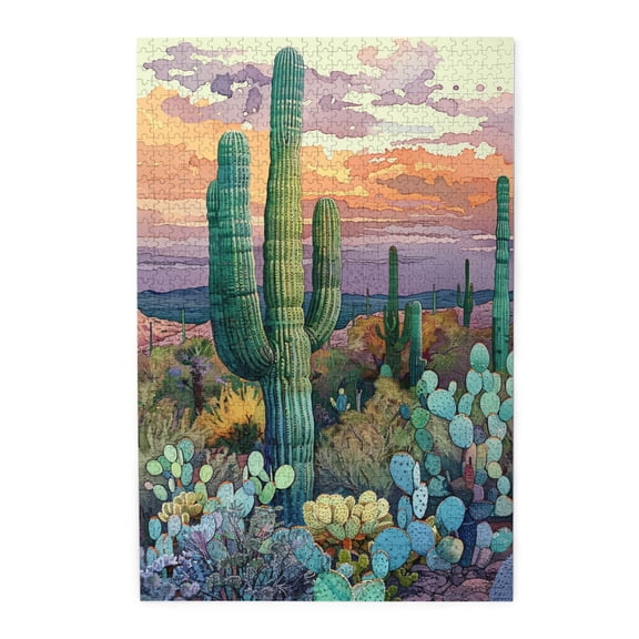 1000 PCS Sunset Desert Cactus Jigsaw Puzzles 1000 Pieces,Enjoy The Puzzle Solving Process,Unique And Beautiful Design,Modern Art Cactus Plant High Difficulty Puzzle 1000 Piece,Funny Wooden Puzzle