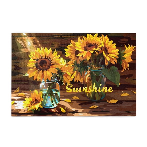 1000 PCS Sunshine Slogan Sunflower vase Wooden Puzzle 1000 Piece,Challenging Brain Exercise,High difficulty puzzle,Funny Sunflower vase Puzzle 1000 Piece,for Flower Lovers,Stress relieving puzzle