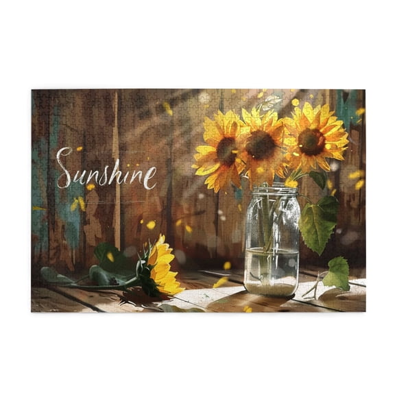 1000 PCS Sunshine Slogan Sunflower vase Wooden Puzzle 1000 Piece,Challenging Brain Exercise Stress relieving puzzle,1000 Piece Jigsaw Wood Puzzle for Adults Challenging Puzzle Perfect for Game Nights