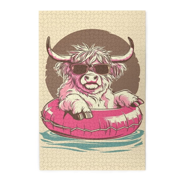 1000 PCS Swimming Time Of Plateau Cattle 1000 Piece Animal Jigsaw Puzzles,Enjoy The Puzzle Solving Process,Brain Challenge,Modern Art Wooden Puzzles,Stress Relieving Pleasure,For Animal Lovers