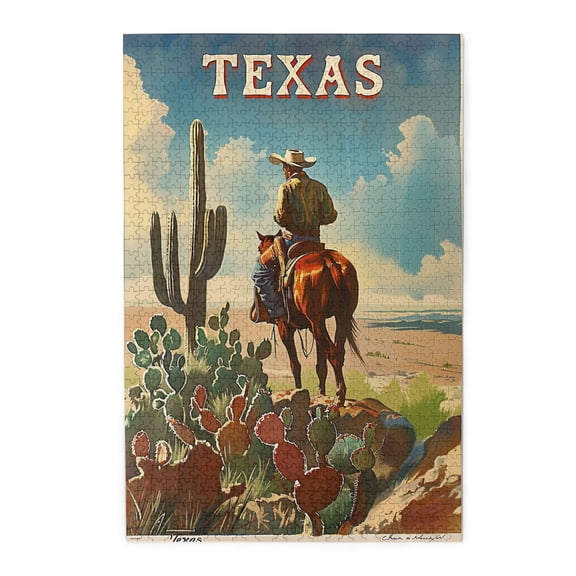 1000 PCS 'Texas' Slogan Cowboy Cactus 1000 Piece Wooden Puzzle For Adults,Wonderful Imagination,Vintage Style Cowboy High Difficulty Puzzle,Impossible Hard Difficult Challenging Puzzles For Adults