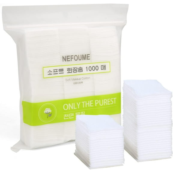 1000 PCS Thin Makeup Facial Cotton Pads, Square Remover Eye Lip Nail Polish Remover, Non-Woven Cotton, Lint Free