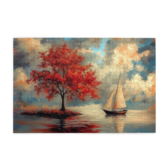1000 PCS Tranquil Boat And Trees 1000 Piece Puzzle For Adults,Stunning Artwork,Let The Body And Mind Calm Down,Enjoy The Puzzle Solving Process,Exquisite Modern Art Wooden Puzzle,Relax Yourself