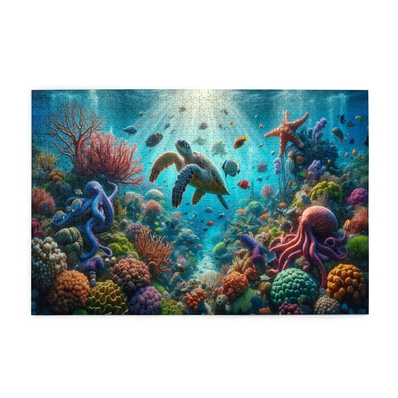 1000 PCS Underwater World 1000 Piece Vibrant Jigsaw Puzzle,Exquisite Sea Turtle,Coral Reef,Underwater Creatures Wooden Puzzle As Home Decoration,Ideal For Relaxation And Family Fun,Adult Puzzle