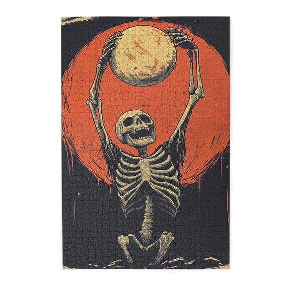 1000 PCS Unique Skeleton Wooden puzzles for adults 1000 pieces,Wonderful imagination,Characterized by bold and retro illustrations depicting a seated skeleton,Stress relieving pleasure,Relax yourself