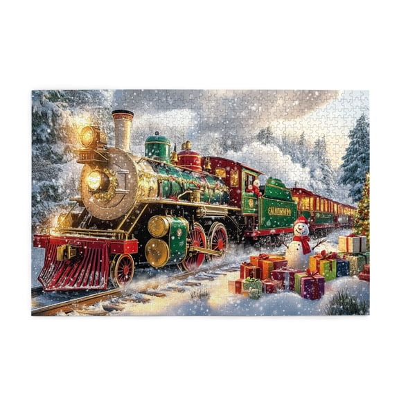 1000 PCS Vintage Art Christmas train Wooden Puzzles 1000 Piece,Wonderful imagination,Brain Challenge,Exquisite Christmas Gift,Suitable for relaxing during holidays,Classic Christmas train Fun Puzzle