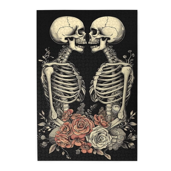 1000 PCS Vintage Art Flower Skeleton - 1000 Piece Funny Jigsaw Puzzles,Wonderful Imagination,Unique Design Brings A Different Visual Experience,Charm Skeleton Wooden Puzzle Game,Vibrant Design