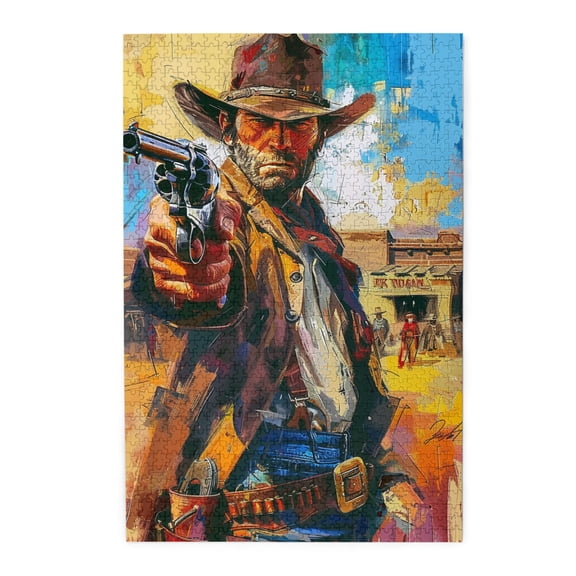 1000 PCS Vintage Cowboy Holding A Gun - 1000 Piece Funny Jigsaw Puzzles,Chic & Beautiful Design,Challenging Brain Exercise,Featuring Exquisite And Retro Illustrations,Depicting A Cowboy Holding A Gun
