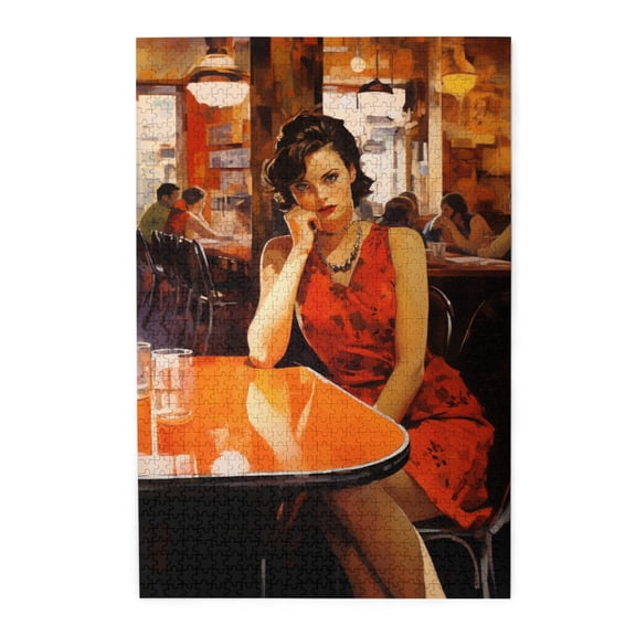 1000 PCS Vintage Elegant Bar Woman Puzzles For Adults 1000 Pieces,Unique Artwork For Adults,Stress Relieving Pleasure,Charm Wooden Jigsaw Puzzles,Every Piece Is Unique,Relax Yourself
