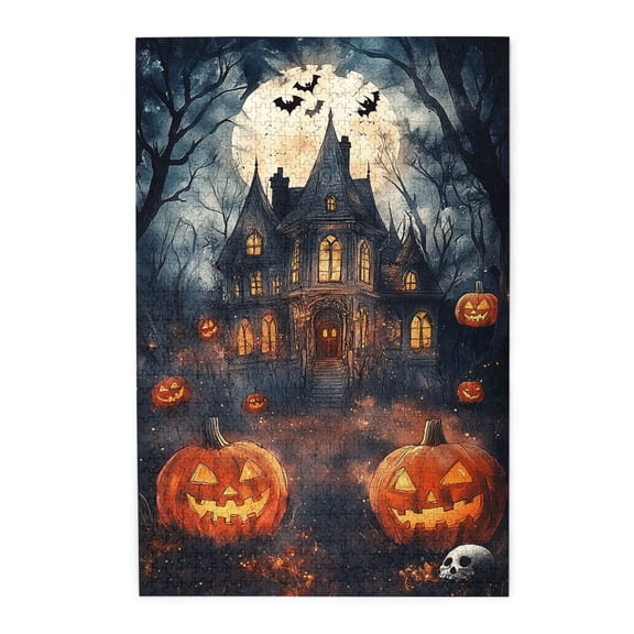 1000 PCS Vintage Villa pumpkin lantern - 1000 Piece Wooden Puzzles Game,Featuring retro and bold illustrations,depict a villa adorned with pumpkin lanterns,That Come Together As One Holiday Image