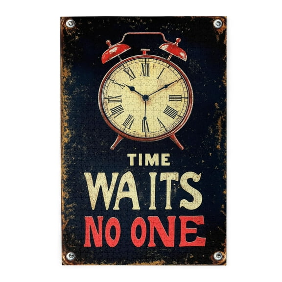 1000 PCS Vintage clock Time Waits No One Slogan 1000 piece puzzle for adults,Brain Challenge,Classic clock Wooden Stress relieving puzzle 1000 Piece,Great for Relaxation and Display for Puzzle Lovers