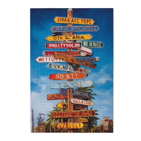 1000 PCS Vintage directional road signs 1000 Piece Art jigsaw puzzles,Wooden High difficulty puzzle,Impossible Hard Difficult Challenging Puzzles for Adults,Ideal for recreation