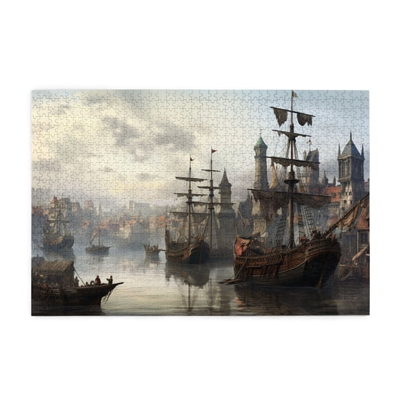 1000 PCS Voyage Sailboat 1000 Pcs Vintage Style Sailboat,Great For Relaxation And Display For Puzzle Lovers,Classic Vintage Coastal Cityscape Puzzle As Home Decor,Adult Wooden Jigsaw