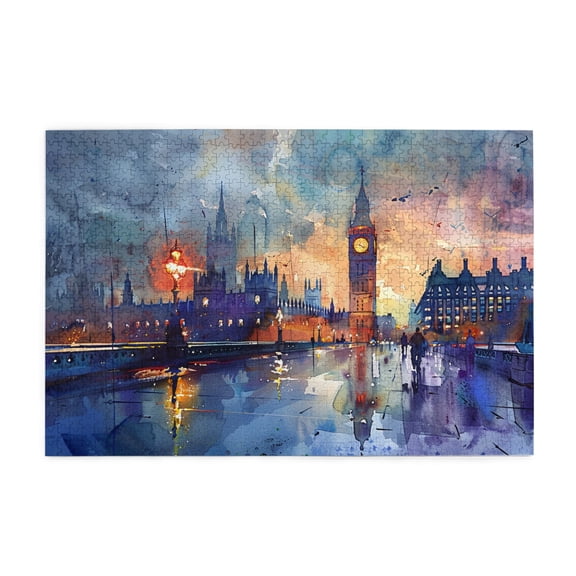 1000 PCS Watercolor Big Ben Jigsaw Puzzles 1000 Pieces,Challenging Brain Exercise,Classic Big Ben Wooden Puzzle,Funny Gift For Landscape Lovers,Great For Relaxation And Display For Puzzle Enthusiasts