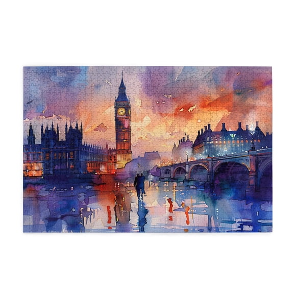 1000 PCS Watercolor Big Ben Wooden Puzzles For Adults 1000 Piece,Impossible Hard Difficult Challenging Puzzles For Adults,Charm Scenery Big Ben Watercolor Style Wood Puzzle,Gift For Landscape Lovers