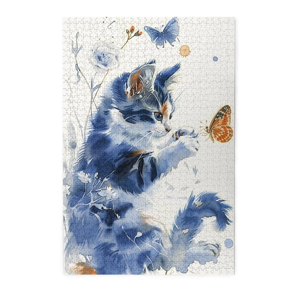 1000 PCS Watercolor Butterflies and Cats Wooden jigsaw puzzles 1000 Piece,Vibrant Design,Funny Artwork for Animal,Enjoy the puzzle solving process,Great for Relaxation and Display for Puzzle Lovers