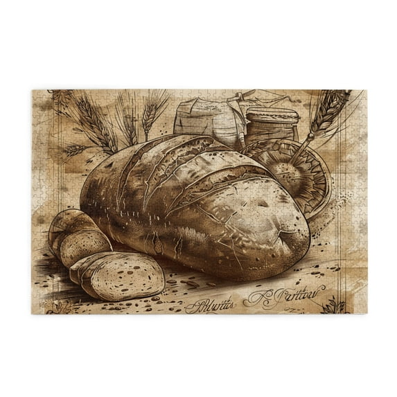 1000 PCS Wheat Bread Wooden Puzzles For Adults 1000 Pieces,Unique Artwork For Adults,Vintage Style Wheat Bread Stress Relieving Puzzle,Gifts For Bread Lovers,Challenging Brain Exercise,Funny Puzzle