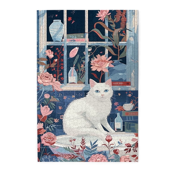 1000 PCS White Cat'S Bathing Time - 1000 Piece Animal Jigsaw Puzzles,Unique Artwork For Animal,Featuring Beautiful And Charming Illustrations Depicting A Cat On A Bathtub,Charm Wooden Puzzle Game
