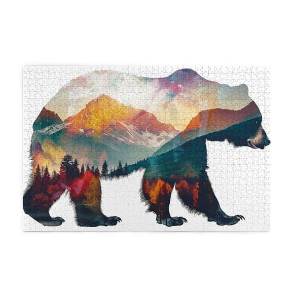 1000 PCS Wooden Puzzle 1000 Piece Bears And Mountains,Unique Artwork For Adults,Stunningly Vibrant Colors,Funny Gifts For Bear Lovers,Classic Bears And Mountains Modern Style Wood Puzzle 1000 Piece