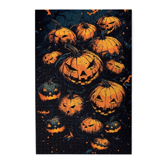 1000 PCS horror pumpkin Head Wooden Puzzles 1000 Piece,Relax yourself,Featuring bold and retro illustrations it depicts a group of arrogant pumpkin heads,Wonderful imagination,Charm Holiday Gifts