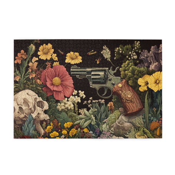 1000 PCS jigsaw puzzles 1000 pieces revolver & Flower,Unique Artwork for Adults,Creative Activity Hobbies for Adults,Suitable for relaxing during holidays,Classic revolver & Flower Wooden Puzzle