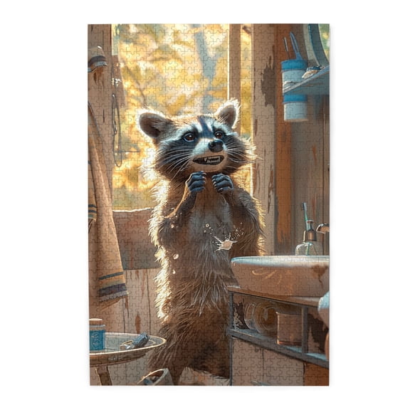 1000 PCS little raccoon next to the sink Wooden Puzzles 1000 Piece,Creative Activity Hobbies for Adults,Challenging Brain Exercise,Animal Art raccoon Puzzle,High difficulty puzzle,Stunning Artwork