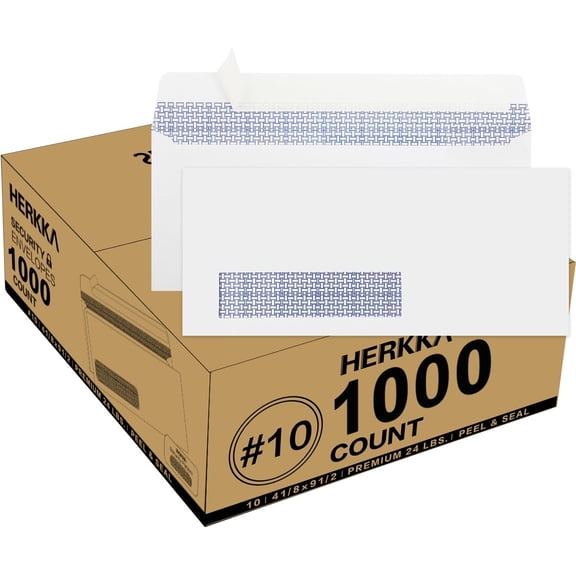 1000 Pack #10 Single Left Window SELF Seal Security Envelopes, Designed for QuickBooks Invoices & Business Statements, Computer Printed Checks Peel and Seal Flap, Size 4-1/8 x 9-1/2 Inches, 24 LB