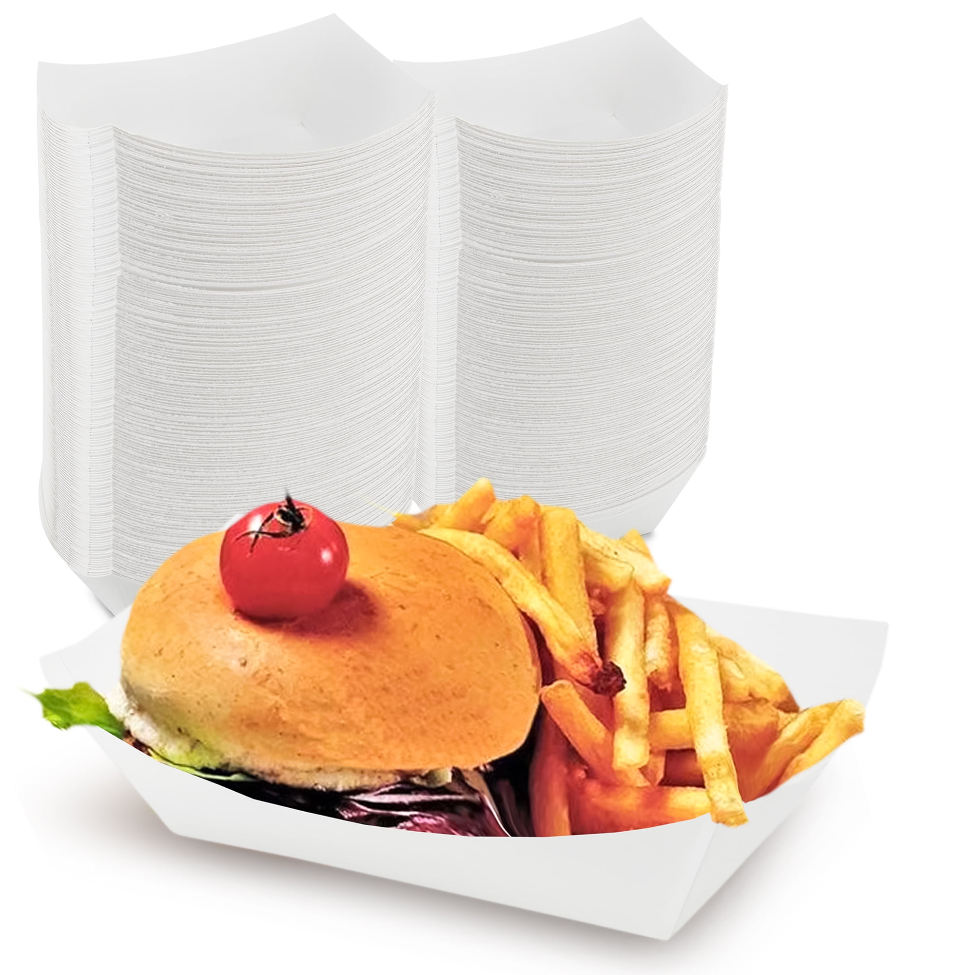[1000 Pack] 2 lb White Paper Food Tray Grease Resistant Serving Plate