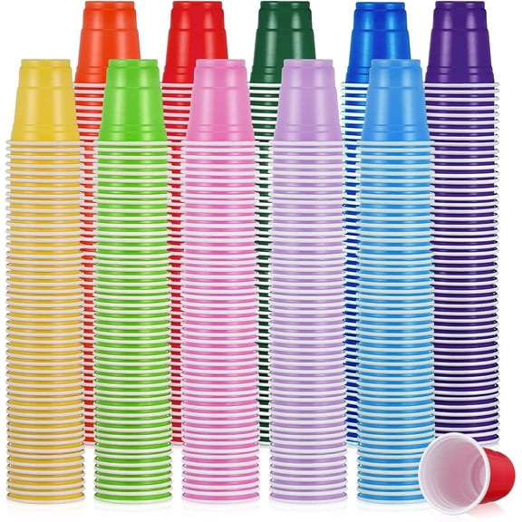 1000 Pack 2 oz 60 ml Disposable Plastic Shot Glasses Assorted Colors