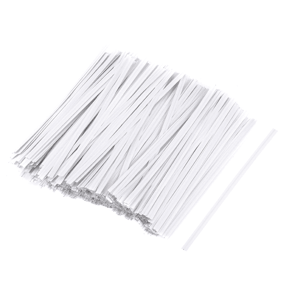1000 Pack 3.94 Inch Long White Paper Twist Ties Strong Metal Core For Bread Candy Cookie Gift Bag Sealing