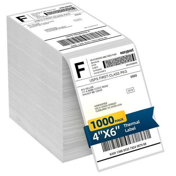 1000 Pack 4x6 Thermal Shipping Labels, Direct Print Adhesive Paper for Mailing & Packages