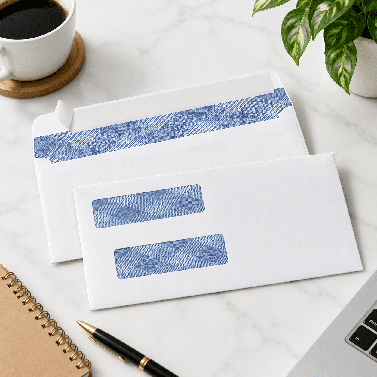 Sielded Envelope 1000 Pack #8 Double Window Self-Seal Security Tinted Envelopes ...