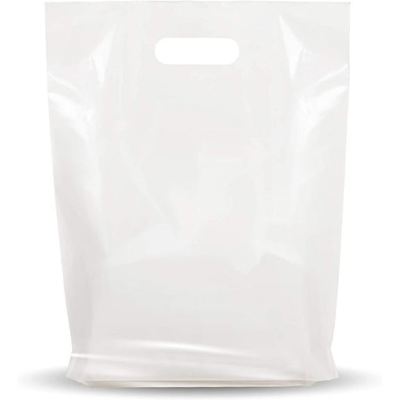 1000 Pack 9" x 12" with 1.25 mil Thick White Merchandise Plastic Glossy Retail Bags - Die Cut Handles - Perfect for Shopping, Party Favors, Birthdays - Color White - 100% Recyclable