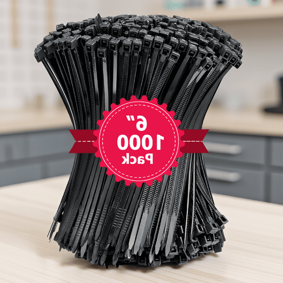 1000-Pack Black Zip Ties 6 Inch, Nylon Cable Ties 40 lbs, Self-Locking Wire Ties for Indoor Outdoor Use