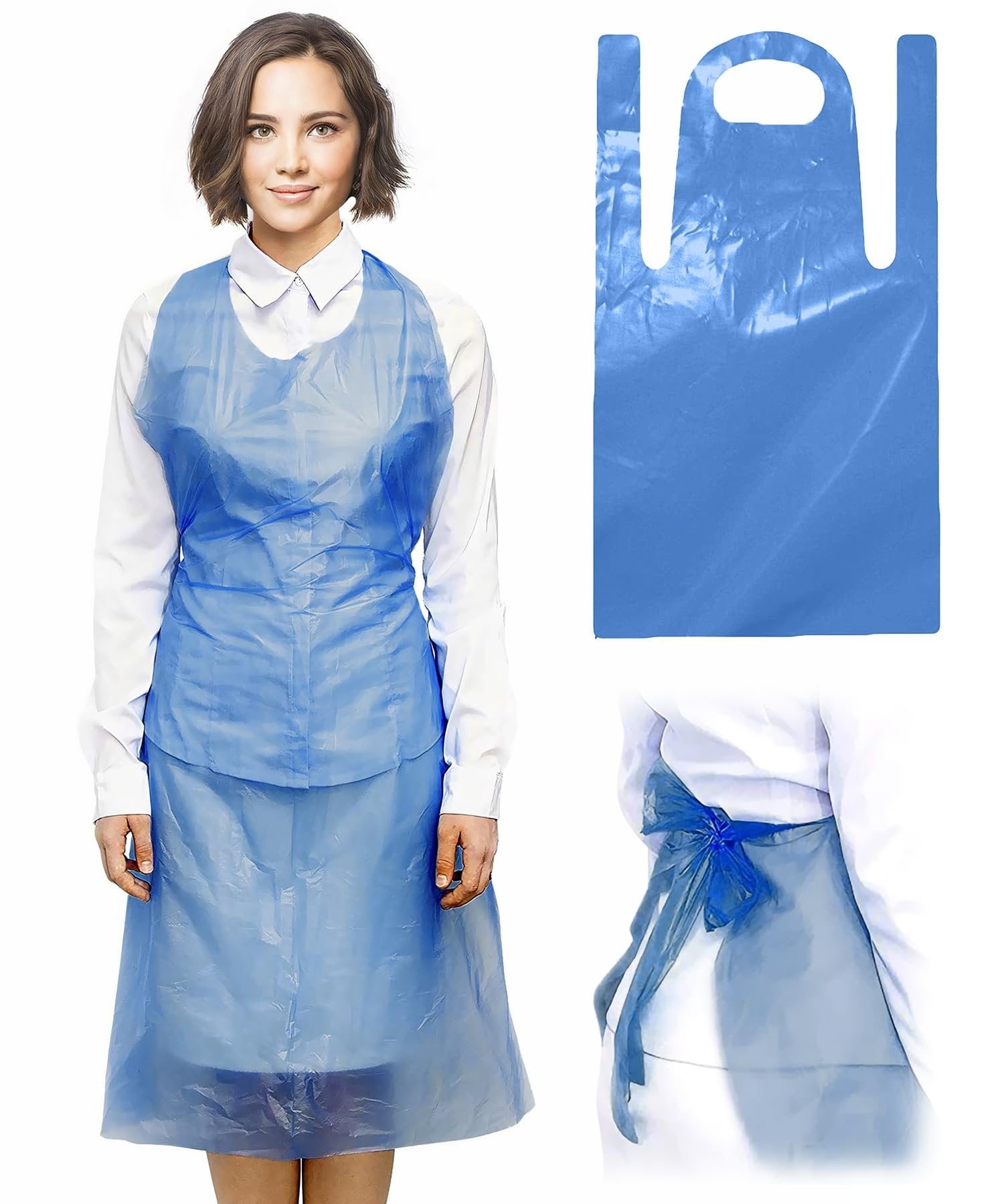 Blue Plastic Disposable Aprons Adults for Painting, 28 x 46 Inches. Pack of 1000 Disposable Plastic Aprons, 1 Mil. Unisex Waterproof Polyethylene Painting Apron for Food Industry