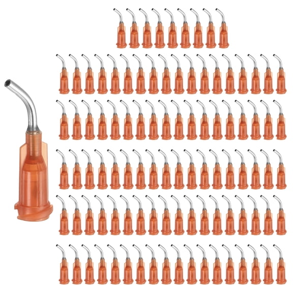 1000 Pack Blunt Tip Dispensing Needles, 15Ga Gauge Stainless Steel 45 Degrees Bent Dispensing Tips with Luer Lock 0.5" End Angled Blunt Dispenser Needle, Amber