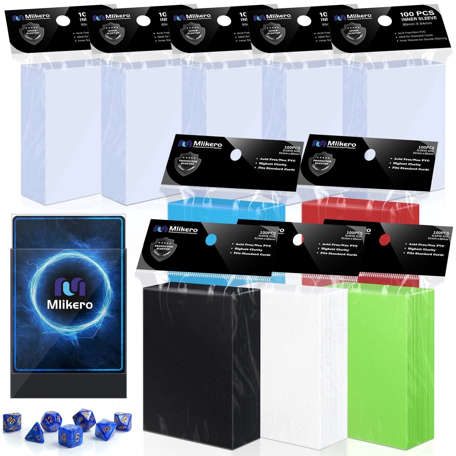 Mlikero 1000 Sleeves Carte Protège-Carte Standard Noir, 66 x 91 mm, Souples