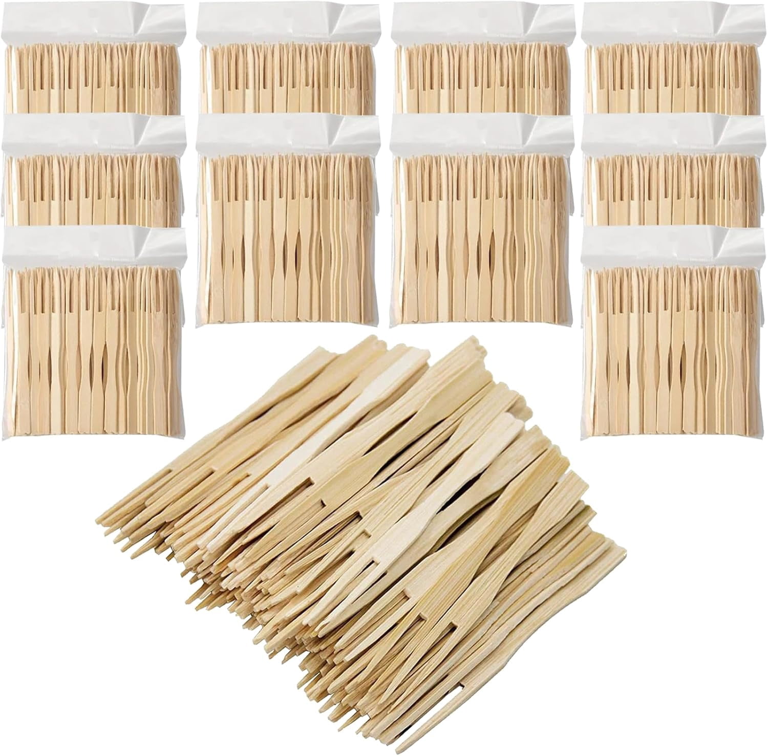 1000 Pack Disposable Bamboo Cutlery - Mini Forks, Skewers, Toothpicks ...