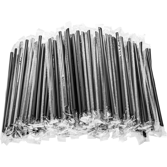 1000 Pack Disposable Plastic Drinking Straws, Black Individually Wrapped Straight Straws for Kitchen, Bar, Club, Party - 7.5 Inch Long Bulk Plastic Straw for Coffee, Cocktails, Drinks
