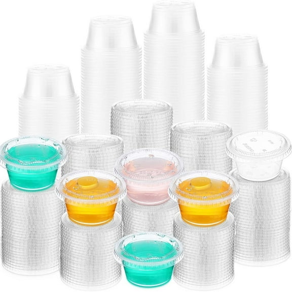 1000 Pack Jelly Shot Cups with Lids Plastic Small Containers Portion Cups Disposable Souffle Cups Sauce Cups Salad Dressing Container Plastic Food Cups Condiment Cups(2oz)