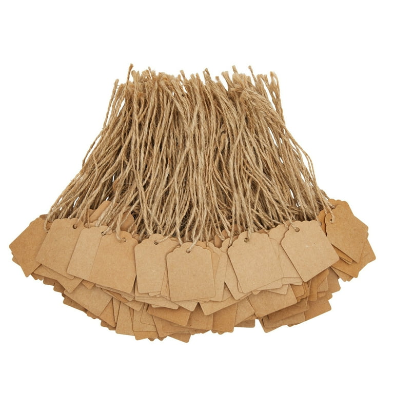 1000 Pack Kraft Paper Gift Tags with Jute Twine String Blank Merchandise Price Hanging Labels 1.3 x 1.7 Bulk Brown Tags for Wedding Birthday
