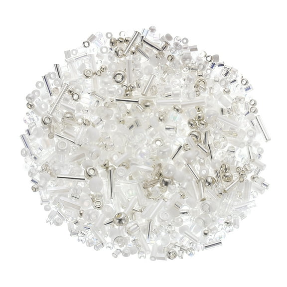 1000 Pack Mixed Glass Seed Beads 1-4mm Mini Loose Glass Seed Spacer Bead, Silver White