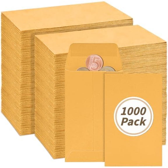 1000 Pack Small Coin Envelope 4.25x2.5in Gold Kraft Money Envelope Small Cash Envelopes Mini Key Envelopes with Gummed Flap for Home and Office Use