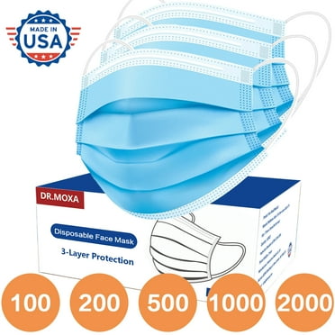 100 Pack USA Made Black Disposable Face Masks 3 Ply