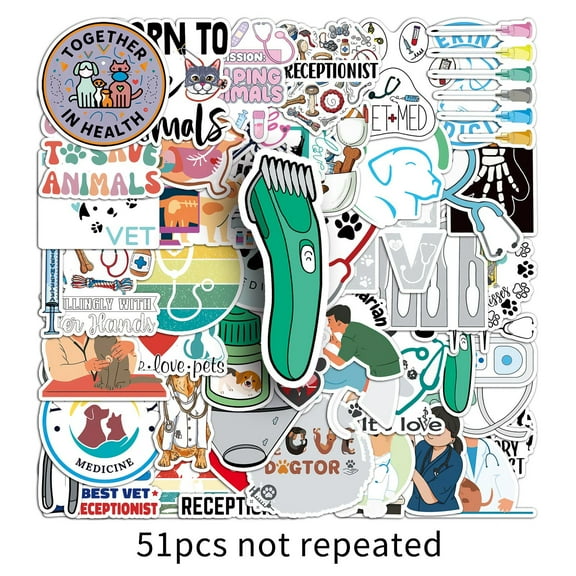 1000-Pack Veterinary Stickers, Cute Cartoon Animal Doctor Doodle Waterproof Vinyl Decals for Phone Case, Laptop, Journal, Water Bottle & Luggage