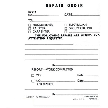 1000 Pack White Repair Order Request Forms White - 4 x 5-1/4"